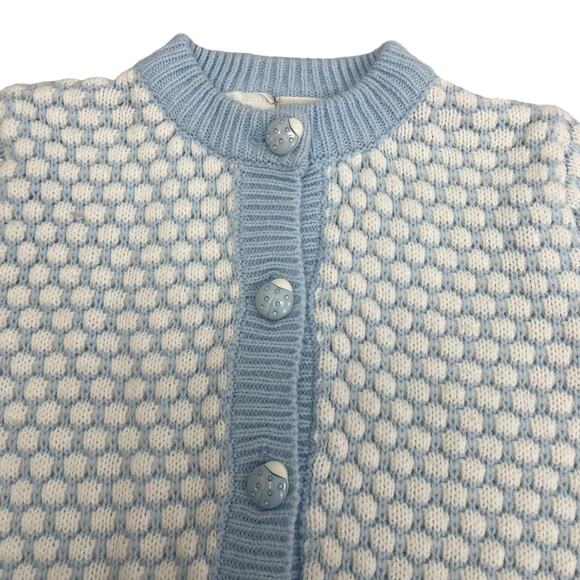 First Moments Vintage Blue White Sweater Knit Bodysuit Sleeper 6-9 Months - Picture 2 of 5